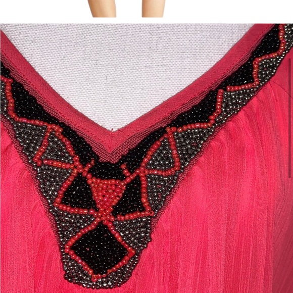 EXPRESS: Beaded V-Neck Trapeze Dress in Salmon - Size Small - Picture 5 of 13